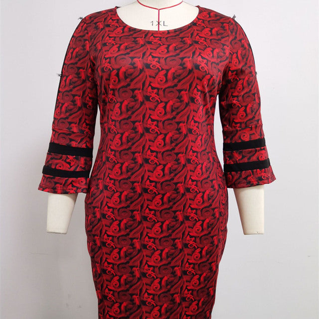 2021 Hot Sale African And Turkey Style Plus Size Printed Flare Sleeve Dress For Women