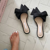 Korean silk satin Pointed bow tie slippers - Luniestore